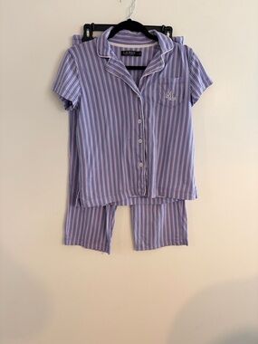 Lauren Ralph Lauren Lavender and White Striped Short Pajama Set